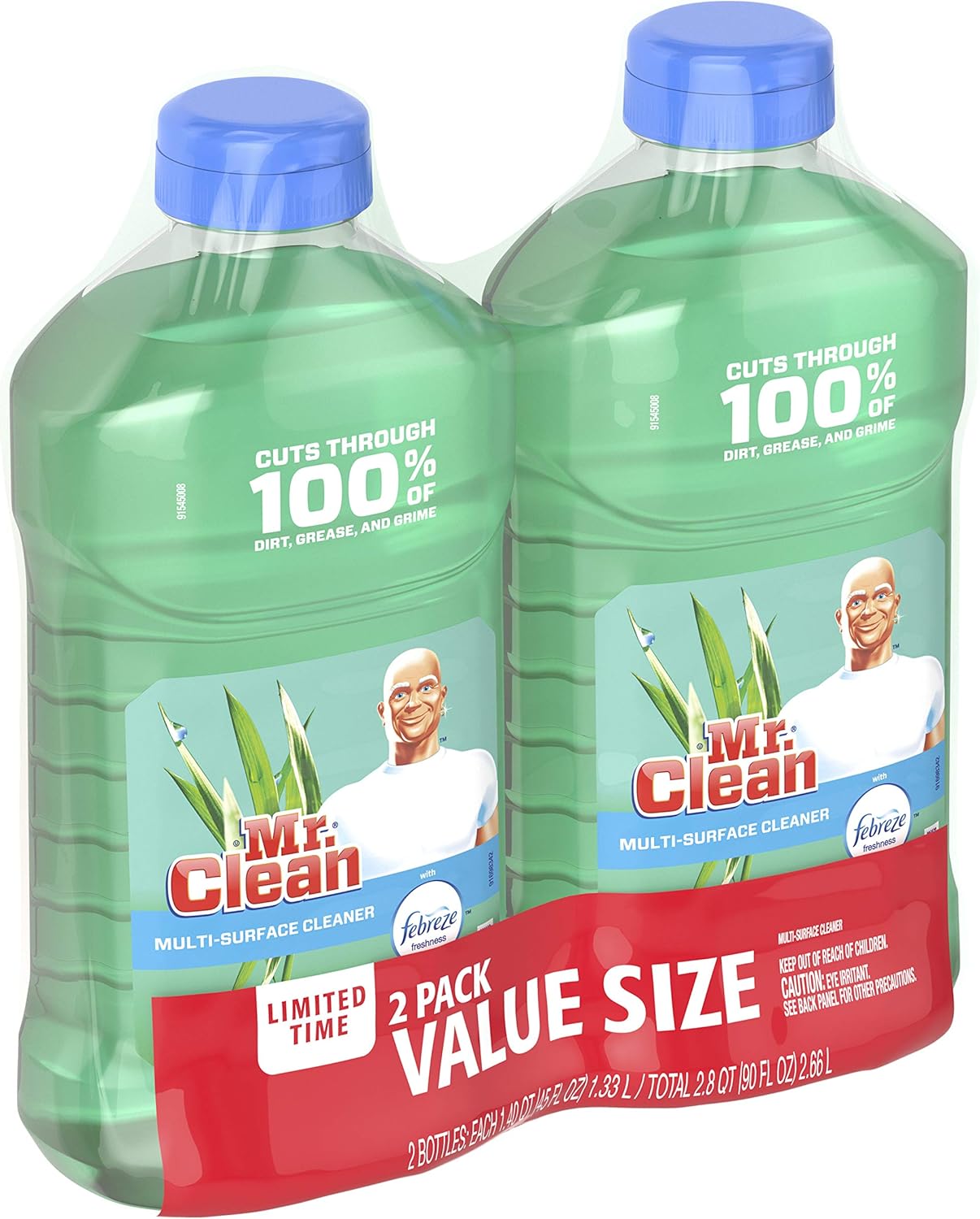 Mr. Clean Liquid All Purpose Multi-Surface Cleaner | Meadows and Rain with Febreze Freshness - 45 Ounce Each Bottle (Pack of 2) (Total 90 fl oz): Health & Personal Care