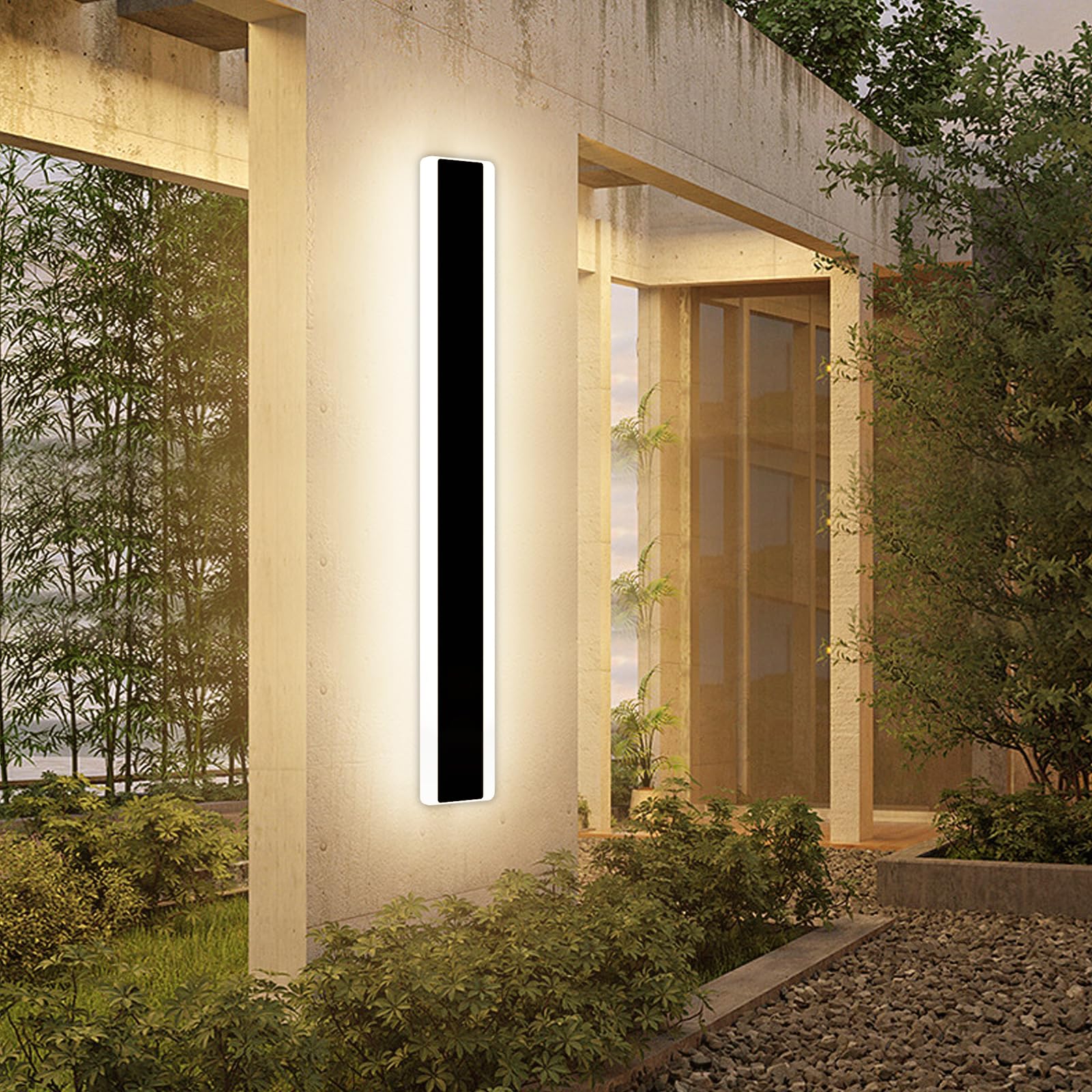 Outdoor Modern Wall Light 100CM, 32W 1920LM Long Strip Wall Sconce with 3 Colors 3000K Warm White/4500K Neutral/6000K Cool White Lights, IP65 Rainproof Outside Porch Wall Fixture for Garden — image 1