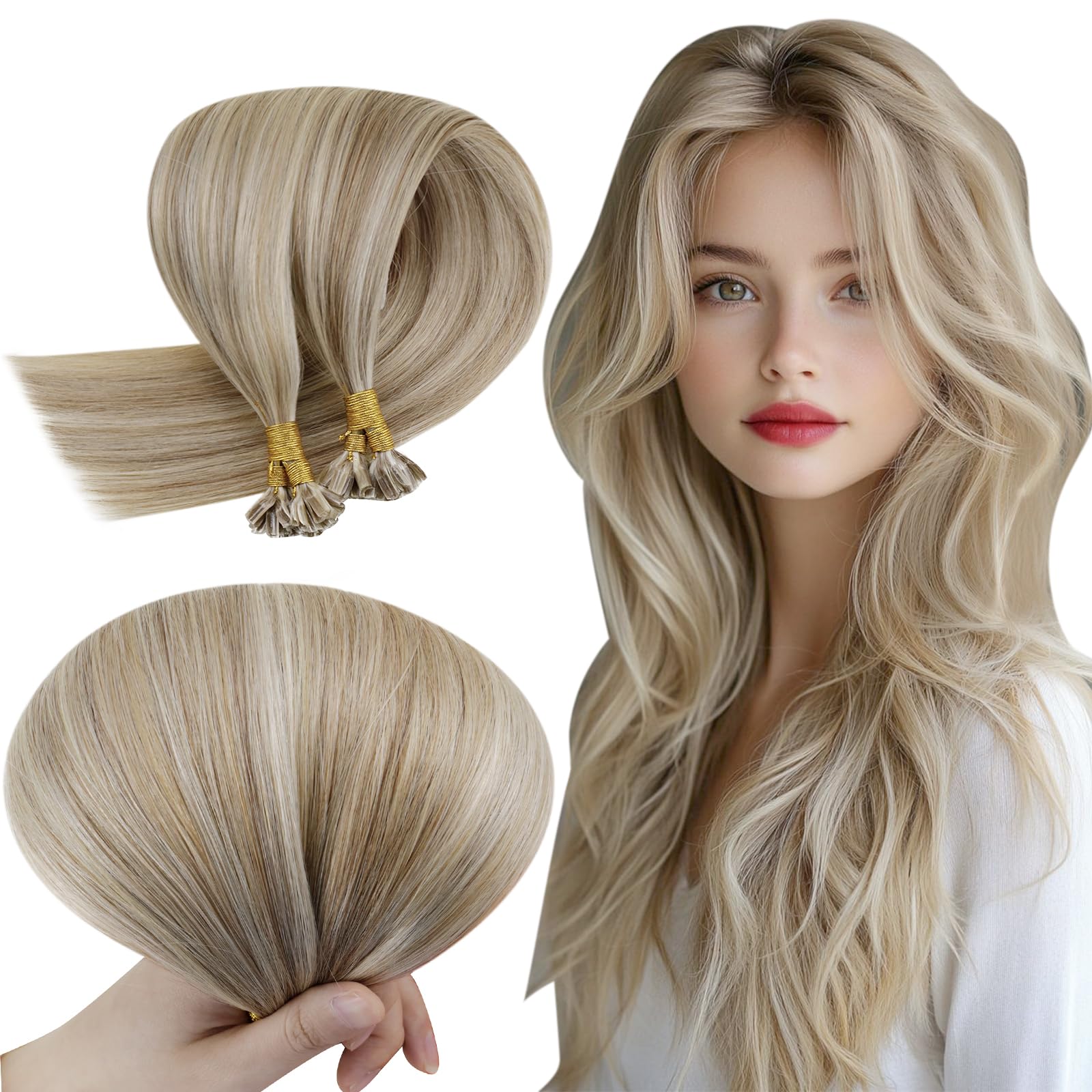 RUNATURE U Tip Hair Extensions Human Hair Keratin Hot Fusion Utip Human Hair Extensions Brown Highlight Blonde Straight U Tipped Hair Extensions Remy Hair 12 Inch 40g 50 Strands — image 1