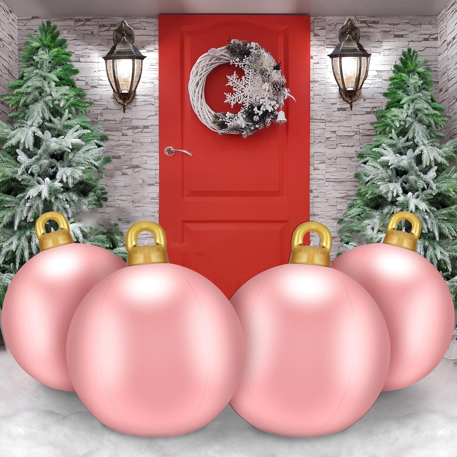 Photo 1 of Jetec 4 Pcs 32 Inch Pink Giant Christmas PVC Inflatable Decorated Ball Inflatable Christmas Ornaments Large Outdoor Blow up Outdoor Christmas Tree Ornaments for Xmas Porch Lawn Yard Holiday