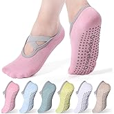 Velmitten 6 Pairs Yoga Socks for Women Non Slip Pilates Socks with Straps Yoga Accessories for Workout Ballet Dance
