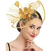 Hrxcrzco Tea Party Fascinator Hats for Womens 50s Floral Feather Headwear Derby Hats for Wedding Cocktail Party Hat