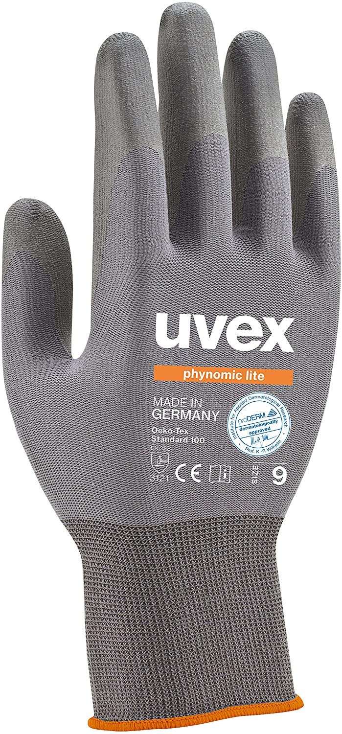 3 Pairs of UVEX Phynomic Lite Safety Work Gloves - Grip for Dry and Slightly Moist Work