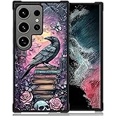 CARLOCA Case for Samsung Galaxy S25 Ultra,Gothic Purple Bookshelf Crow Anti-Drop Protective Shell for Men Woman,Shockproof Anti-Scratch Soft TPU Pattern Design Case for Samsung Galaxy S25 Ultra