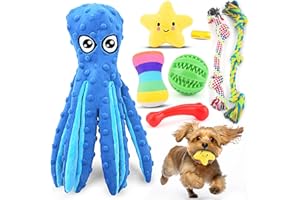 PUPTILY Puppy Toys 8 Pack for Small Dogs, Luxury Christmas Dog Chew Toys with Squeaky Plush Toys, Rope Toys and Ball, Teething Toys for Puppy Supplies (Blue)