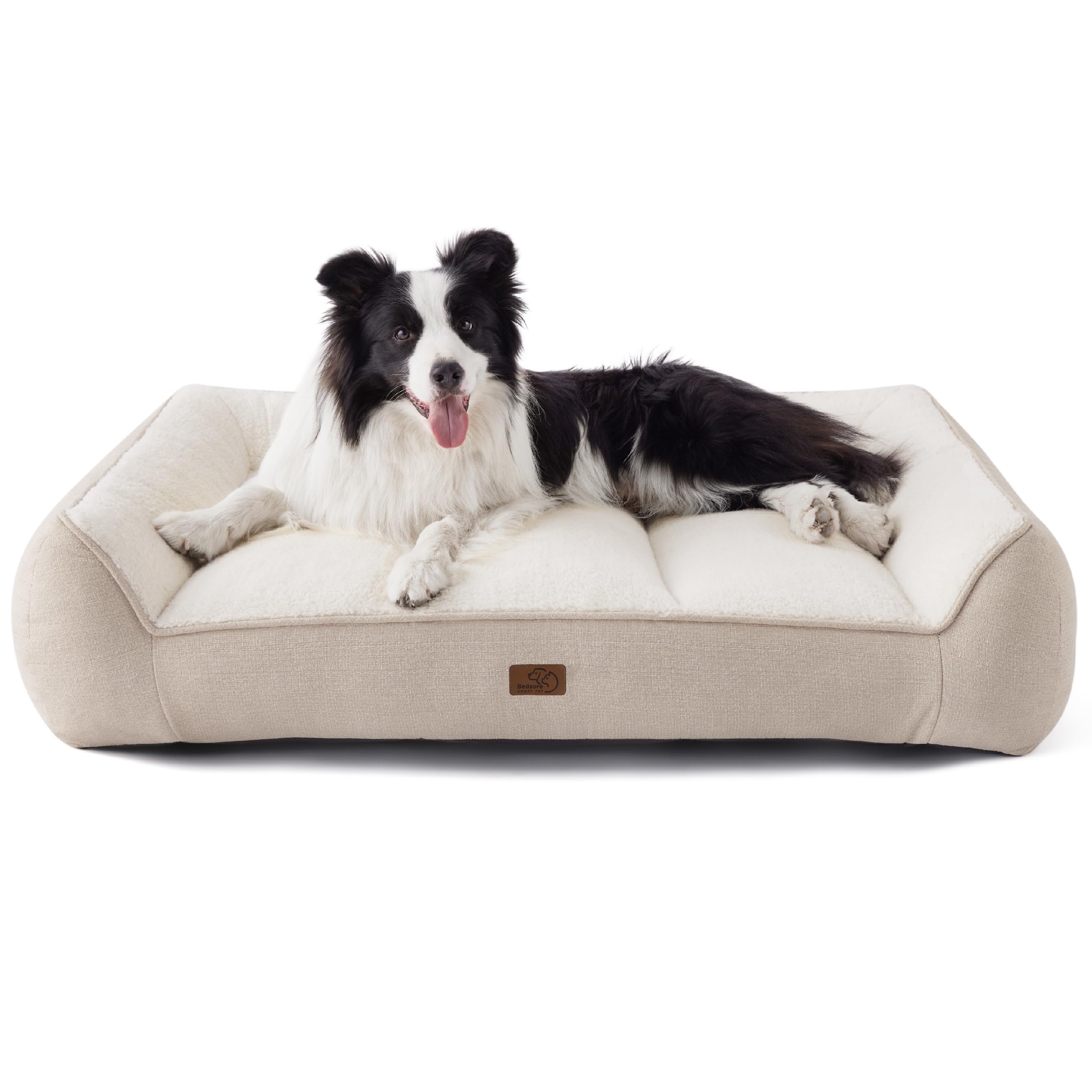 Photo 1 of Bedsure Orthopedic Dog Beds Large Sized Dog - Extra Thick Supportive Large Dogs Bed with Waterproof Washable Cover, L Plus Comfort Pet Bed Sofa with Soft Plush Sherpa and Nonskid Bottom, Beige, 38"
