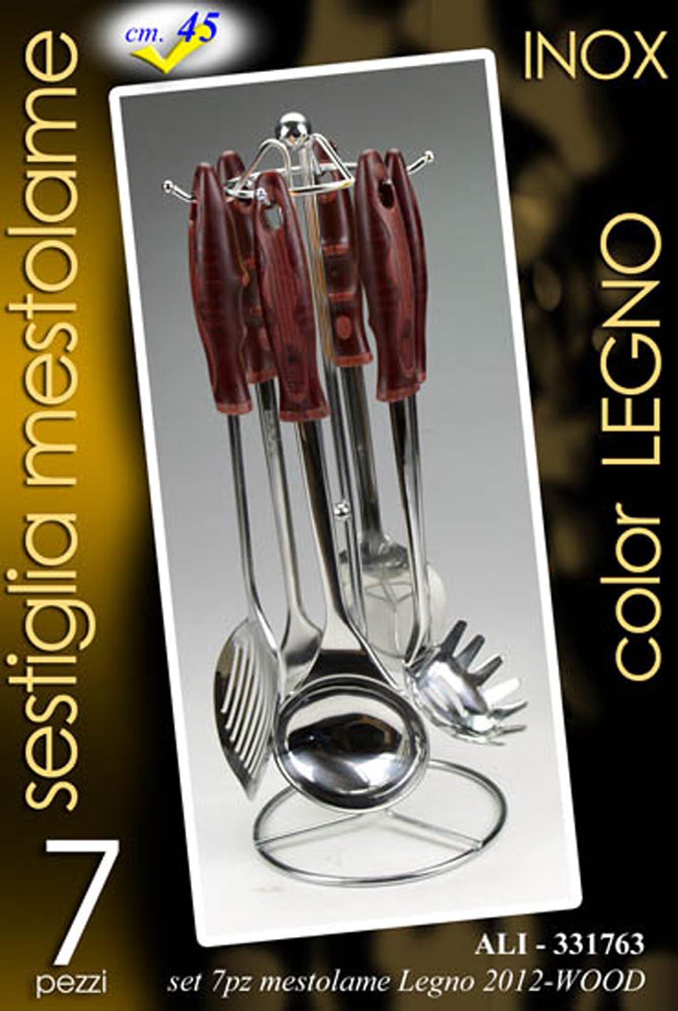 Paolo Rossi Stainless Steel Kitchen Utensils Set And Hanging Rack; Includes Spoon, Fork, Tongs. In Elegant Gift Case