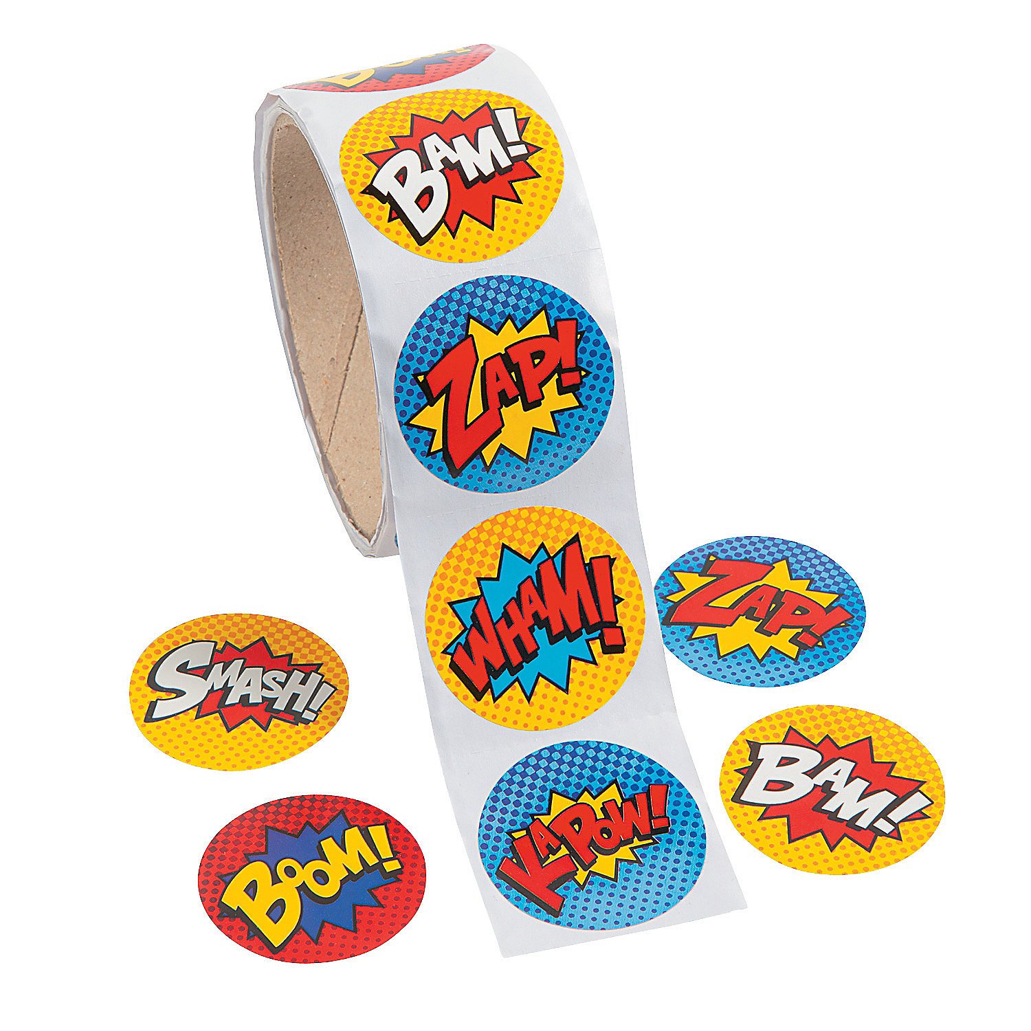 Fun Express Superhero Roll Stickers (100 Stickers) Stationery, Party Favors, Decorations, Arts & Crafts Supplies