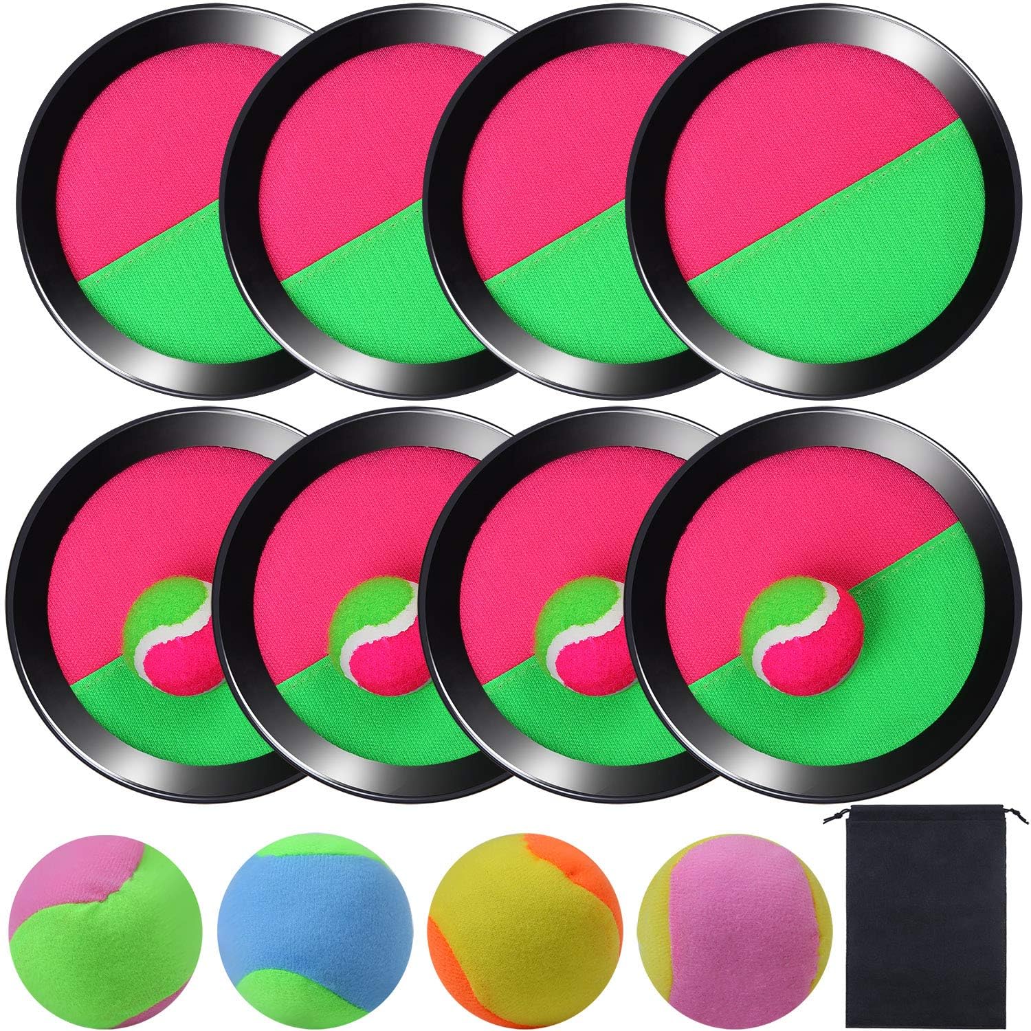 Cooraby Toss and Catch Paddle Game Disc 4 Set Paddle Toss and Catch Ball Sport Game Suitable for Sports, Beach and Party Favor with Storage Bag, 8 Paddles and 8 Balls (15.5cm)