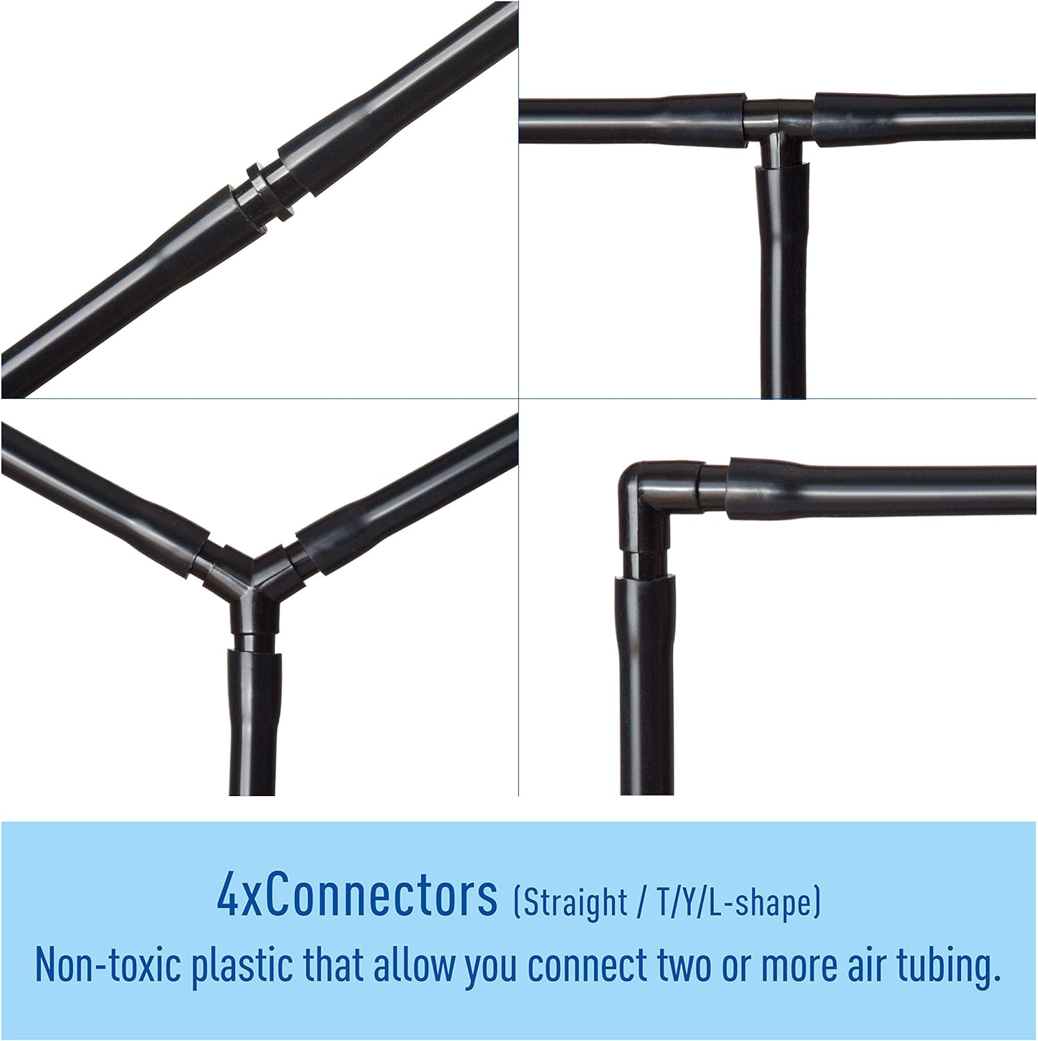 WOW Design 3/16-Inch Professional Flexible Airline Tubing Standard Aquarium Air Pump Accessories with Check Valves, Suction Cups and Connectors, 20 Feet (Clear-Black) : Pet Supplies