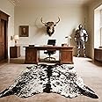 SUNYIWEI Faux Cowhide Rug, 4.6 x 5.2 ft Cowhide Rug for Living Room, Bedroom, Wall - Non-Slip,Brown White