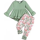 Ichigobaby Baby Girl Clothes Infant Toddler Girl Outfit Long Sleeve Shirts Top Rufffle Pants Little Girls Clothes