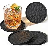 Wingcases Silicone Drink Coasters Set of 4, Coaster for Desk | Prevents Condensation&Spills, Non-Slip, Reusable&Easy Clean, Diamond Pattern, Stylish Office&Home Decor, Gift idea, Black