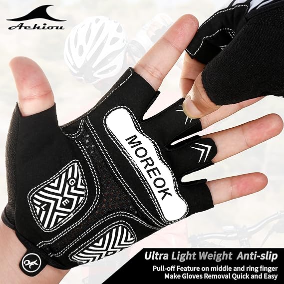 Achiou Half Finger Bicycle Cycling Gloves for Men and Women Padded Breathable Anti Slip Shock-Absorbing Pad Road Bike Mountain Riding Motorcycle