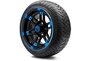 GOLF CART KING MODZ® Aftershock Blue and Black 12" Golf Cart Wheels and Arisun Cruze (215/35-12) DOT Low Profile Golf Cart Tires Combo - Set of 4