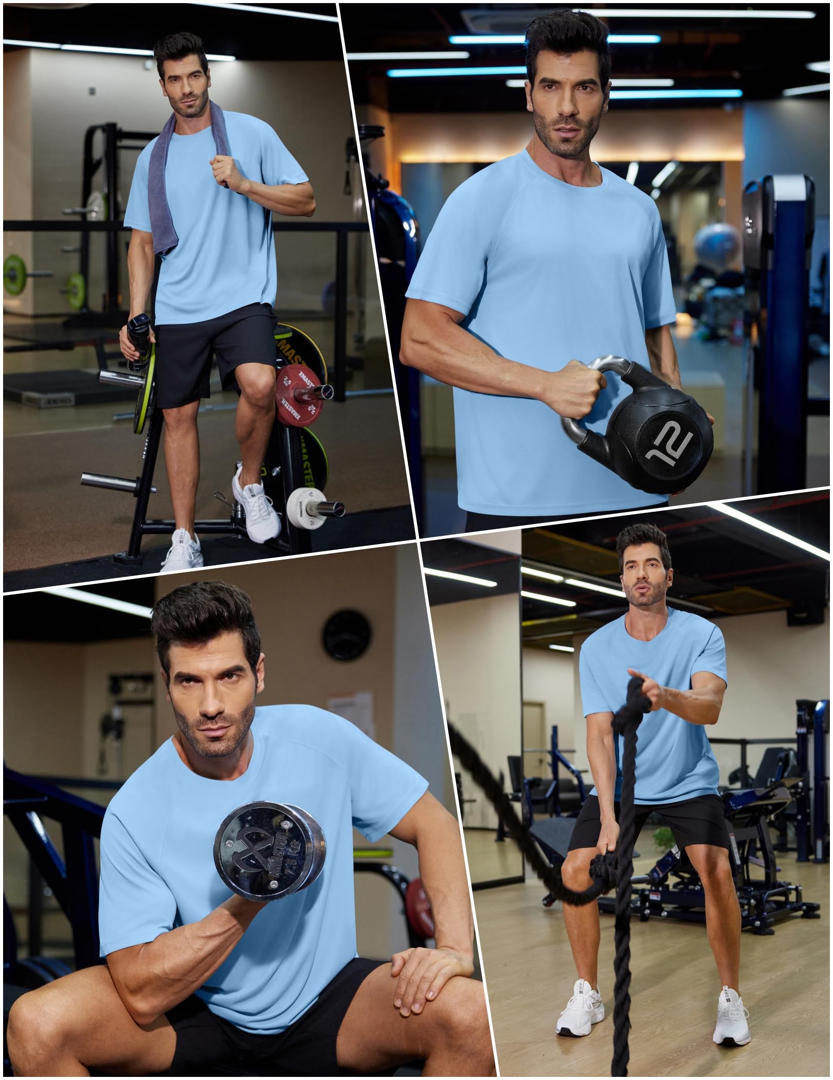 PINSPARK Tee Shirts Mens Short Sleeve Quick Dry Moisture Wicking Shirts for Men UPF 50+ Plain Novelty Cooling Casual T-Shirt S Light Blue