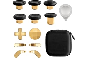 DTianSir 14 in 1 Metal Thumbsticks for Xbox Elite Wireless Controller Series 2,Gaming Accessory Replacement with 6 Swap Thumbsticks,4 Paddles,2 D-Pads,1 Bag,1 Tool(Gold)