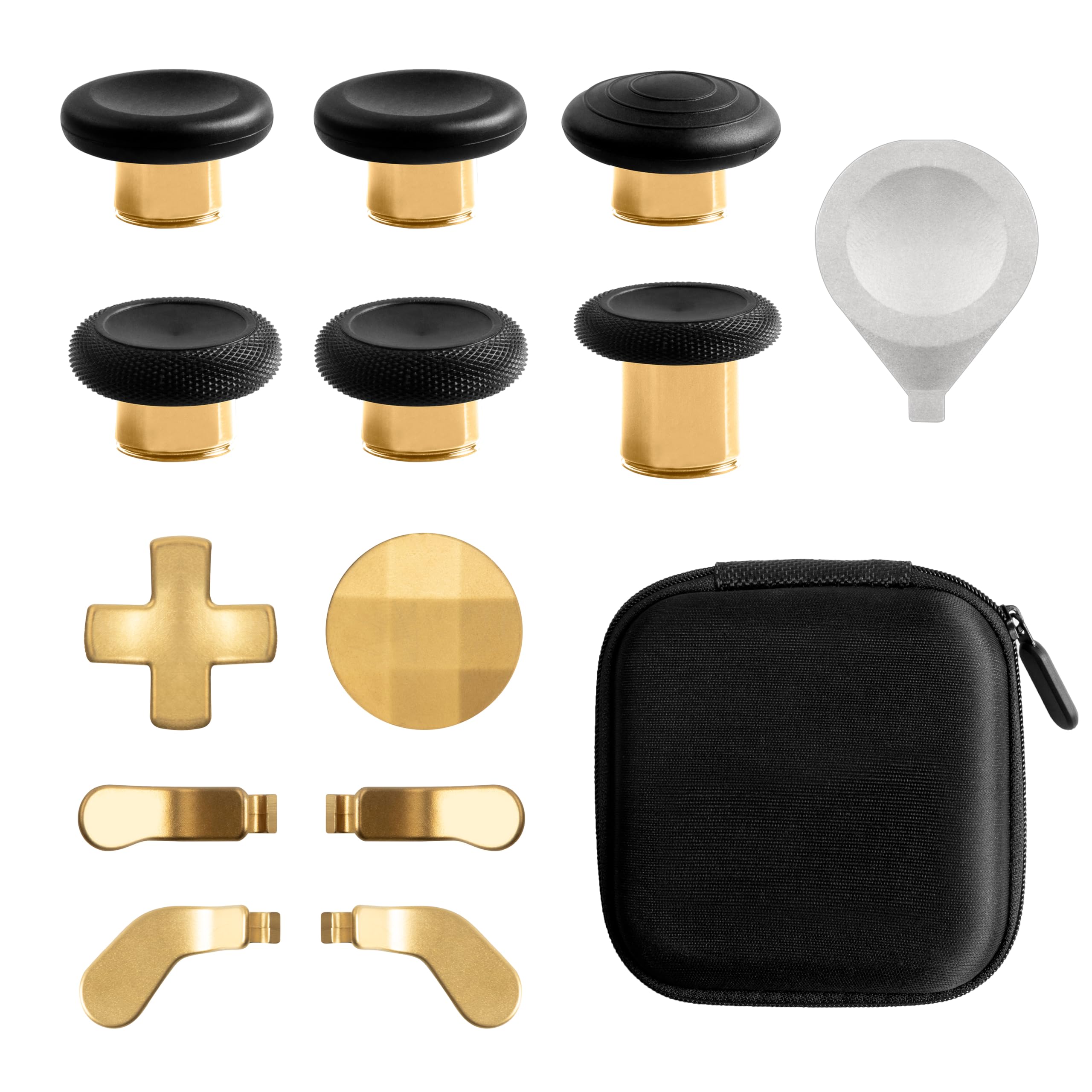 DTianSir 14 in 1 Metal Thumbsticks for Xbox Elite Wireless Controller Series 2,Gaming Accessory Replacement with 6 Swap Thumbsticks,4 Paddles,2 D-Pads,1 Bag,1 Tool(Gold)