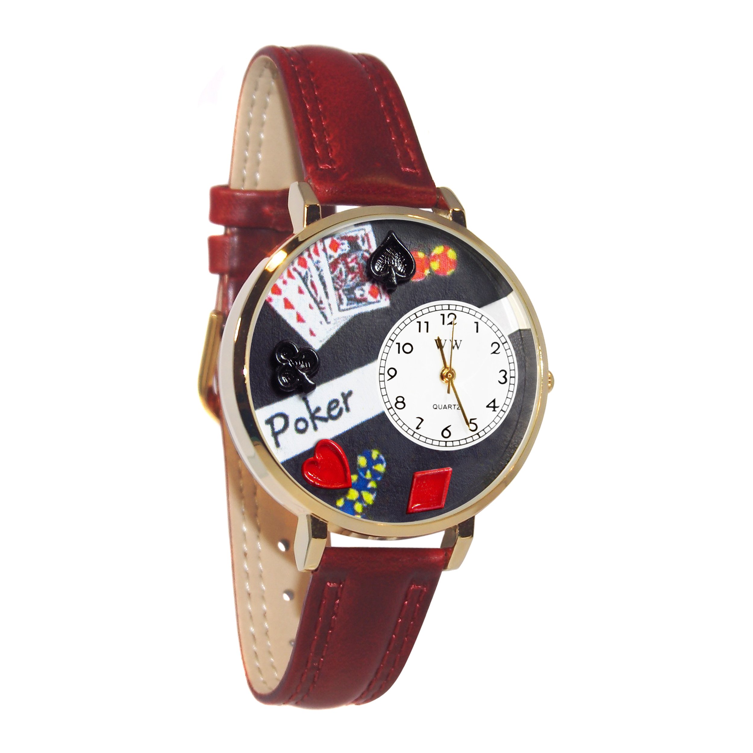 Whimsical Watches Poker Gold Leather and Goldtone Unisex Quartz Watch with White Dial Analogue Display and Multicolour Leather Strap G-0430004