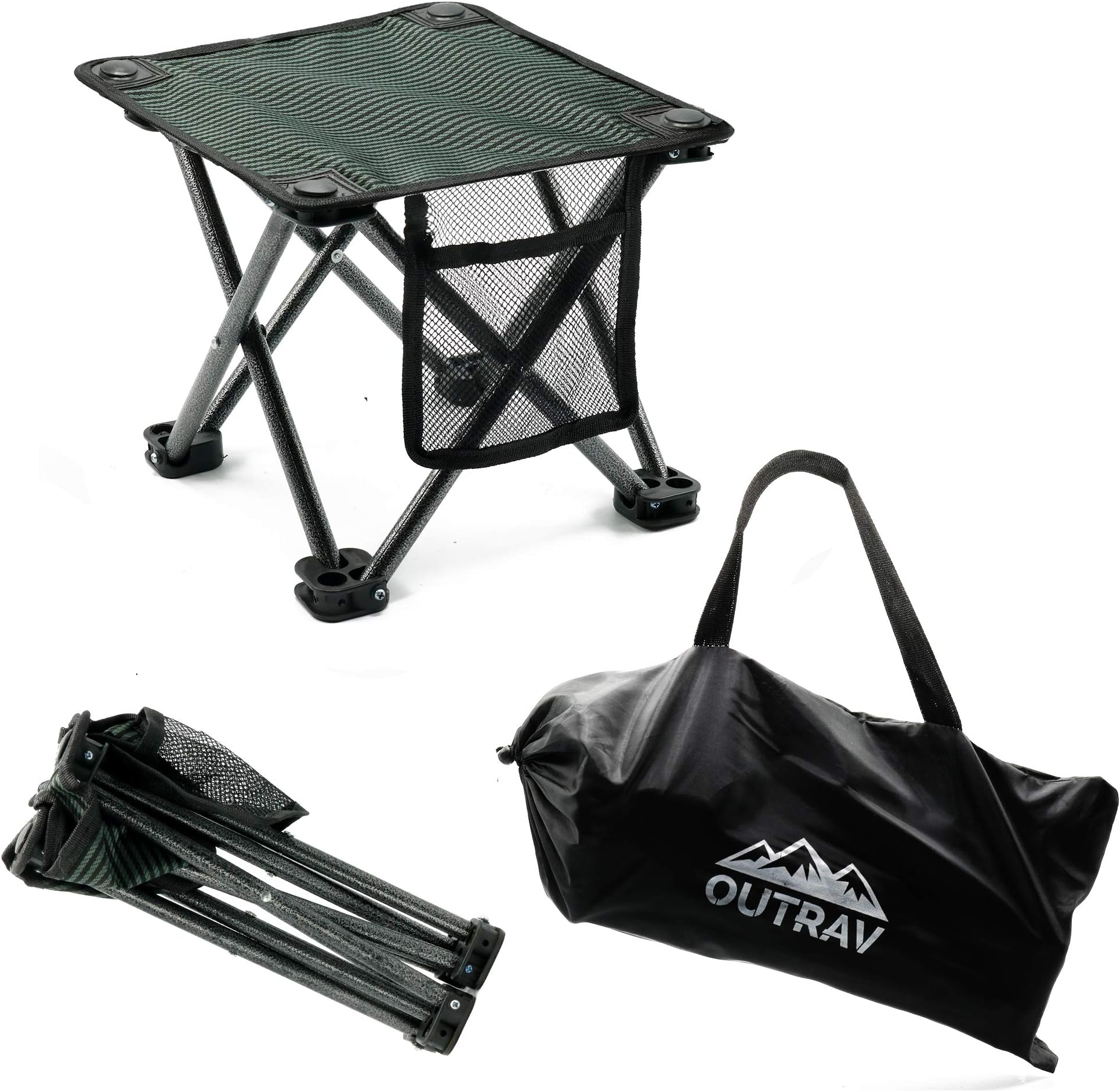 Outrav Camping Stool - Outdoor Travel Folding Small Chair - Portable Stool for Camping, Fishing, Hiking, Gardening, Beach - Heavy Duty, Lightweight Easy to Carry Camping Seat with Carry Bag