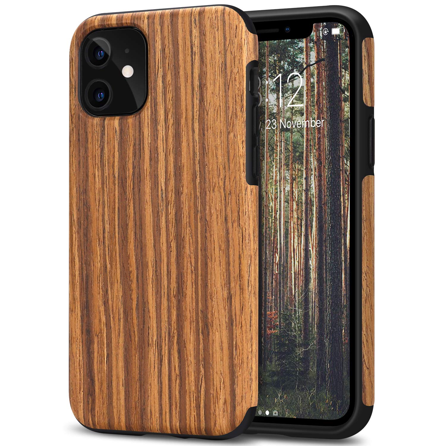 TENDLIN Compatible with iPhone 11 Case Wood Grain Outside Design TPU Hybrid Case (Red Sandalwood)