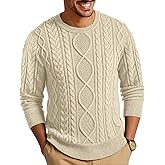 RQP Mens Crewneck Sweater Cable Knit Sweater Classic Fisherman Pullover Sweater