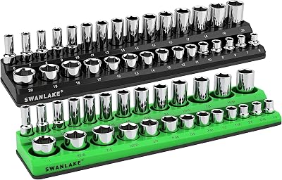 SWANLAKE GARDEN Magnetic Socket Organizer Set 3/8" SAE Metric Holder 56 Slots