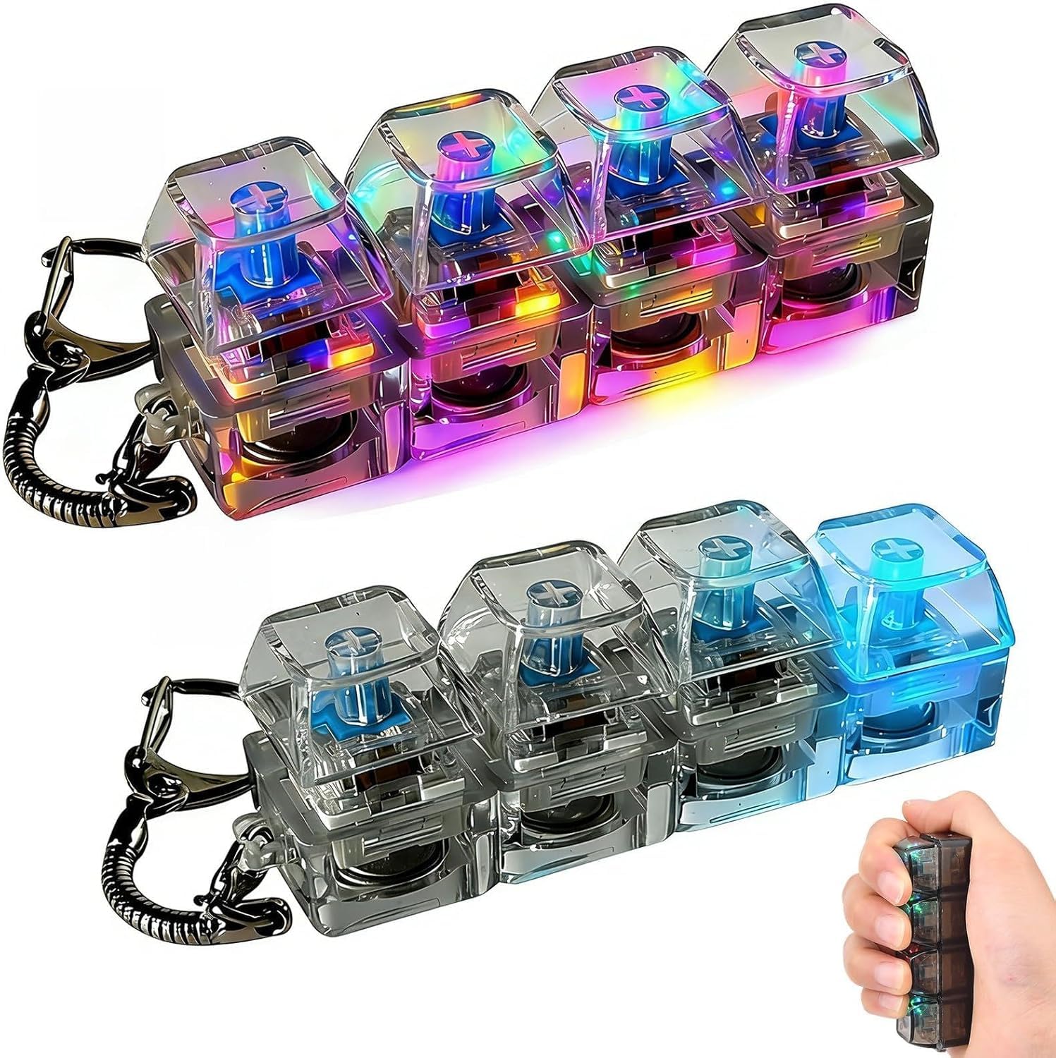 2PCS Keyboard Fidget Toy, Clicker Fidget Keyboard, Keyboards Fidgets Toy Light Up, Mini Keyboards Clicker Fidgets Toy, Portable Fidgeted Clicker 4 Buttons with Keychain, Fashionable Functional Gifts