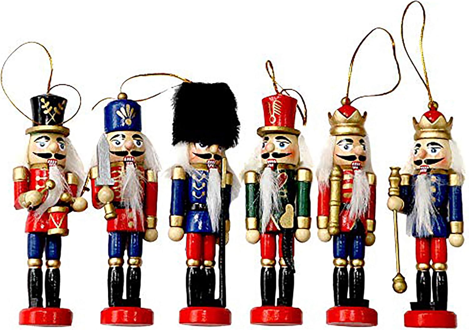 THE TWIDDLERS 6 Wooden Chrismas Nutcracker Soldier Ornaments, 13cm / 5"