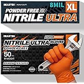 Beastek Nitrile Disposable Gloves, 8Mil Latex & Powder Free Chemical Resistant Heavy Duty Cooking Diamond Glove Orange 50 Pcs