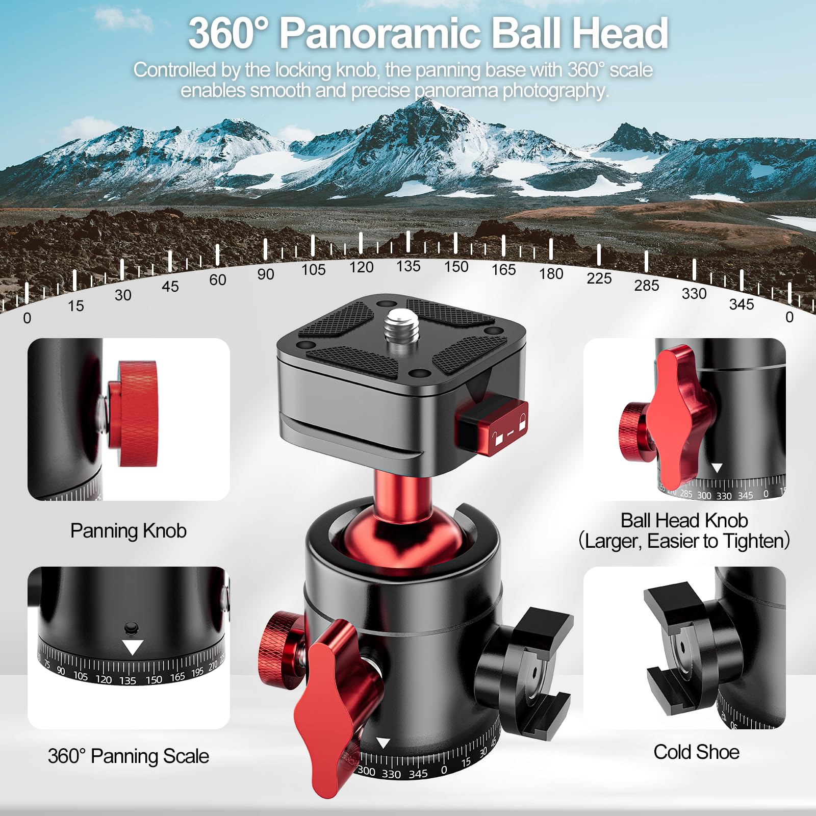 EMART Ball Head with Claw Four Sided Super Quick Release Design, Professional Metal 360° Rotating Panoramic Ball Head with Cold Shoe, Max Load 62lbs/28kg, for Tripod,Monopod,Slider,DSLR Camera