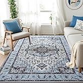 Washable Area Rugs 5x7, Low Pile Soft Vitnage Distressed Rug for Bedroom, Living Room, Dining Room, Non-Slip, Low Pile, Blue