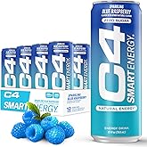 Cellucor C4 Smart Energy Drink ‚ Boost Focus and Energy with Zero Sugar, Natural Energy, and Nootropics - 200mg Caffeine - Blue Raspberry (12oz Pack of 12)