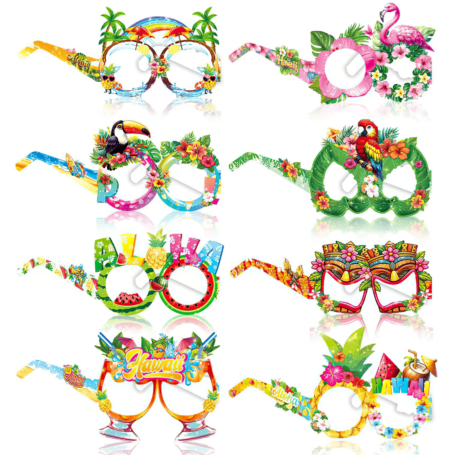 RAORAOYUE 24 Pack Hawaiian Paper Glasses Bulk, Summer Luau Party Eyeglasses, Tropical Fancy Dress Props for Fun Summer Birthday Hawaii Party Supplies