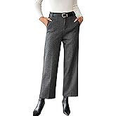 Women's Wool Blend Vintage Tweed Winter Pants Fleece Lined Thermal Wide Leg Crop Dress Casual Pants