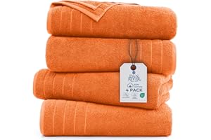 DAN RIVER Bath Towels Set of 4, 30 x 60 Inches, 100% Cotton, Larger & Lighter Weight, Quicker to Dry, Super Soft and Absorbent, Ideal Hotel Towels for Daily Use, Orange