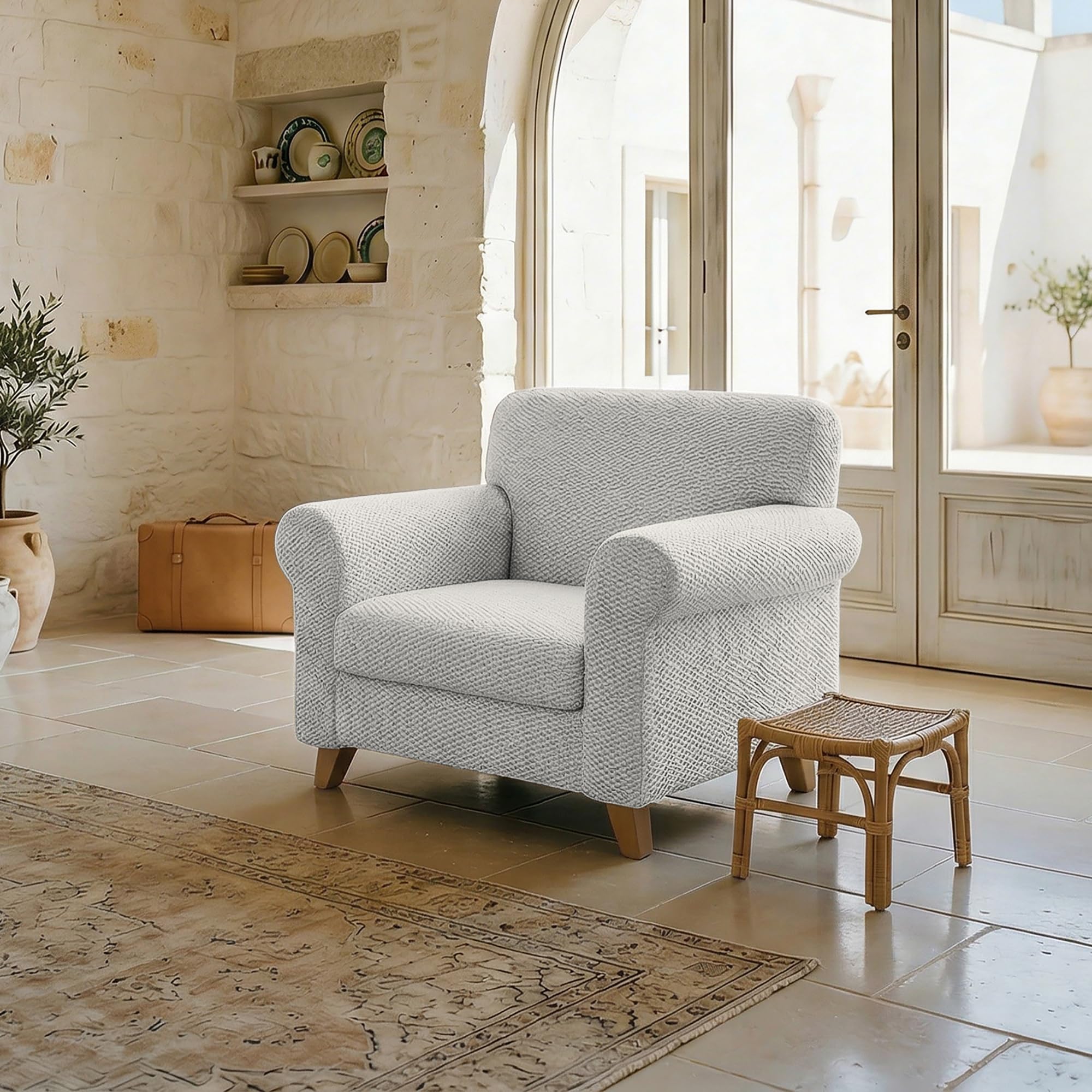 Italian Bed Linen FASHIONABLE Extendable Sofa Cover, Cream 1 Seater