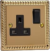 Varilight 1 Gang 13 Amp Single Switched Socket Georgian Brass XG4B