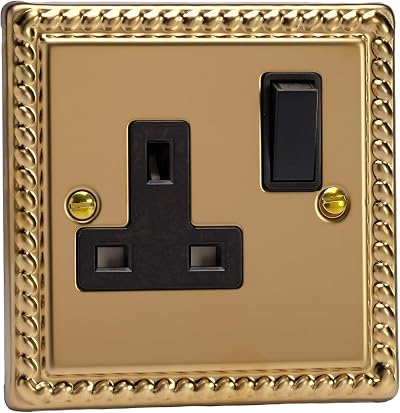 Varilight 1 Gang 13 Amp Single Switched Socket Georgian Brass XG4B