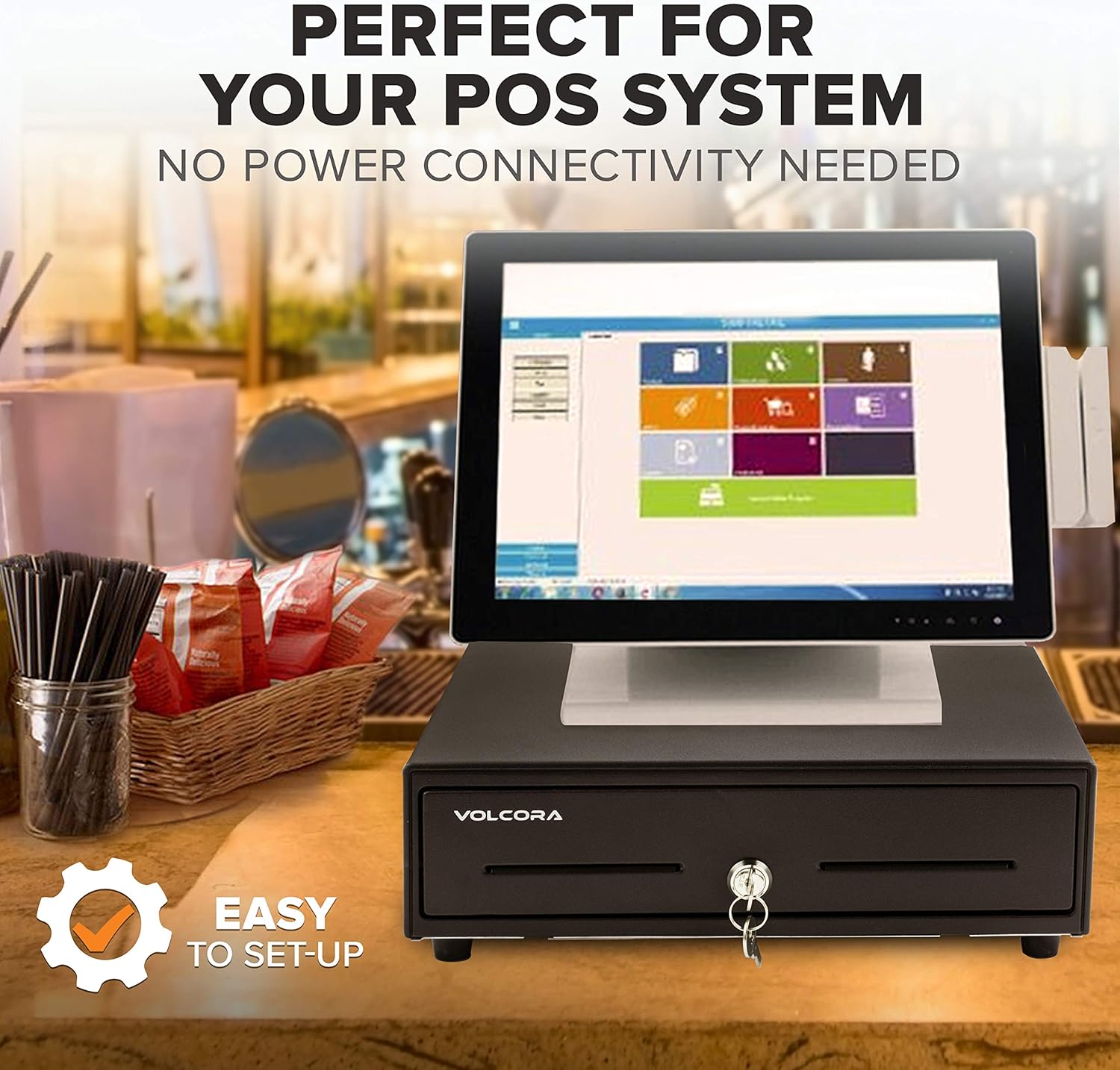 13" Manual Push Open Cash Register Drawer for Point of Sale (POS) System, Black Heavy Duty Till with 4 Bills and 5 Coin Slots, Key Lock with Fully Removable Money Tray and Double Media Slots : Electronics