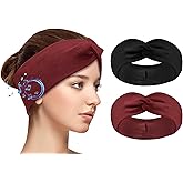 2-Pack Headband Headphones with Thin HD Speakers, Bluetooth Headband for Women, Stylish Knotted Design, Wireless Bluetooth Headphones for Workout, Daily Life, Yoga, Travel, Meditation - Red&Black