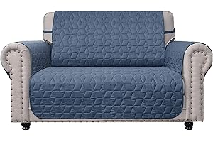 Ameritex Loveseat Cover Water-Resistant Quilted Furniture Protector with Back Nonslip Paws Slipcover for Dogs, Kids, Pets Loveseat Slipcover Stay in Place for Leather (Blue, 46'')