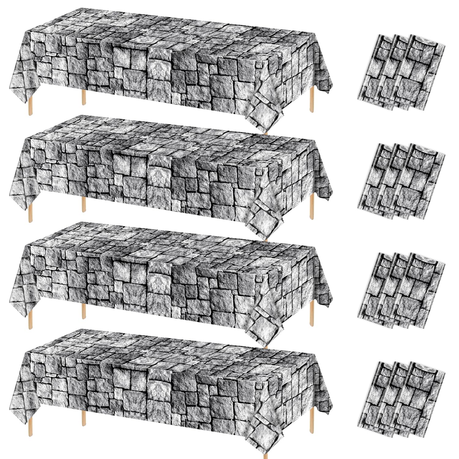 Photo 1 of 12 Stone Wall Tablecloths, Cobblestone & Rectangular Brick Designs, Stone Printed Table Cover, 51 x 86 Inch - Perfect for Medieval Castle, Knight & Halloween Party Supplies