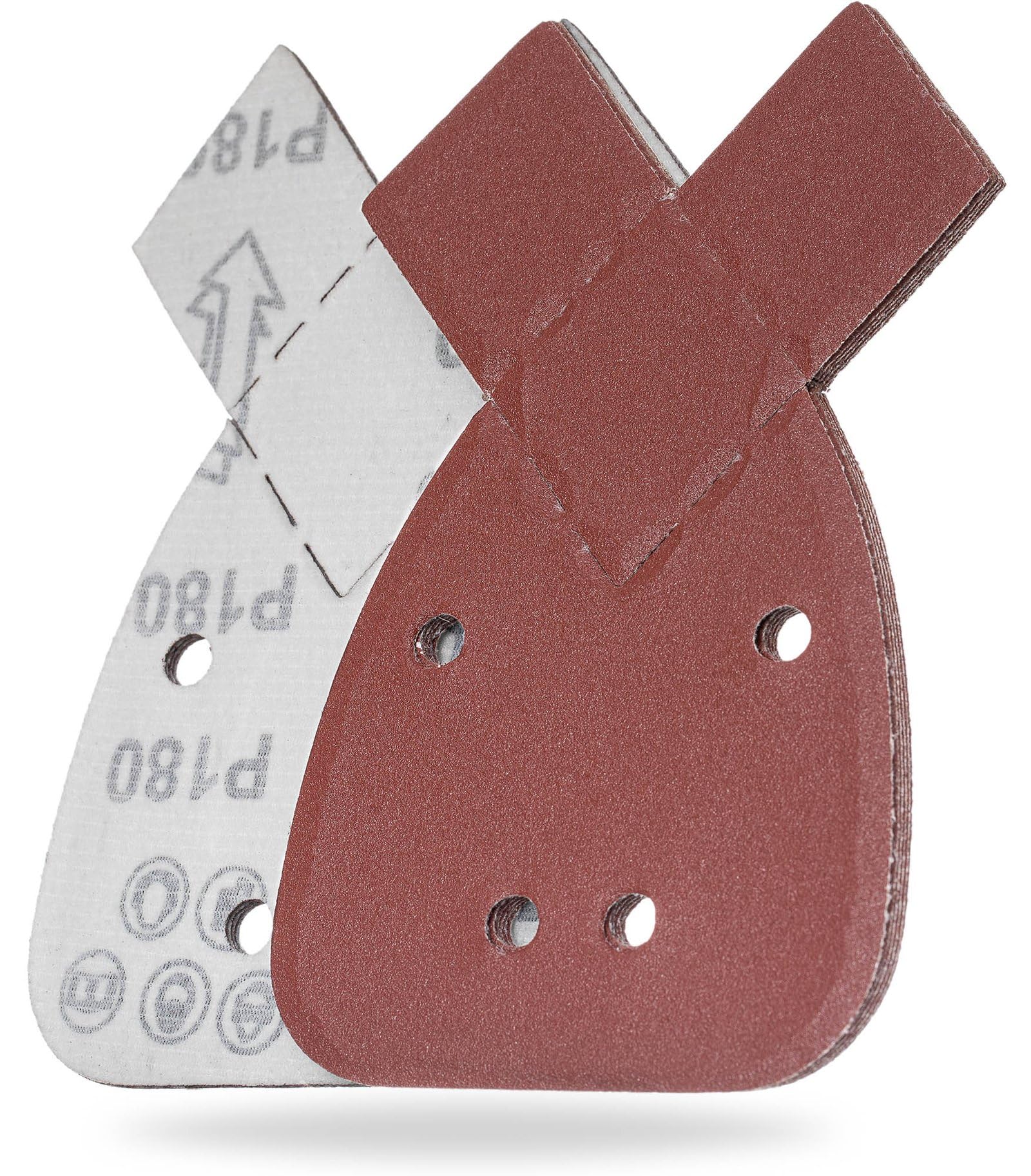 YoiYee 180 Grit Mouse Sanding Sheet, 4 Holes Hook & Loop Fastening Sandpaper, Back Sand Paper Pad, 2 Replacement Tips, For Black and Decker Detail Palm Sander, 140 x 95 mm, Red, 10pcs