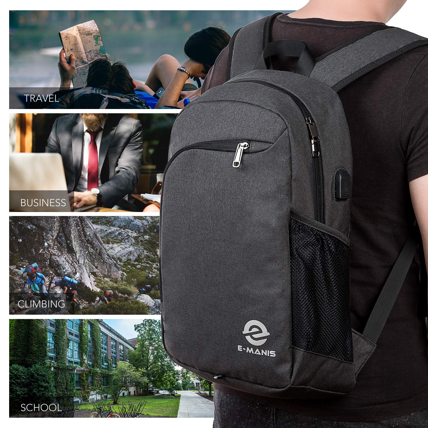 Borse per PC portatili E-MANIS Unisex Multiuso Zaino con Laptop Portatile  da 15.6 Pollici Zaino Porta USB,Zaino per PC Portatile Impermeabile da Uomo  Borsa per La Scuola Scuola,Business,Viaggi,Nero urban-earth.co.uk
