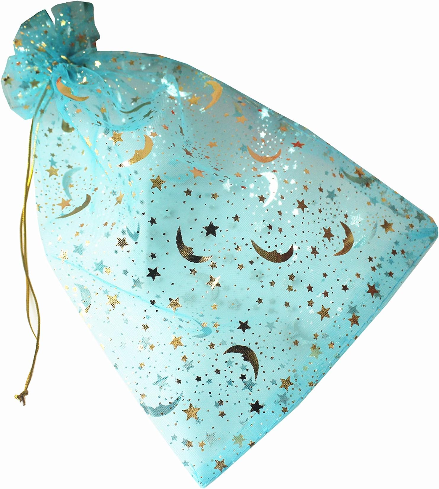 QIANHAILIZZ 100 Pack 3.5 x 4.7 Inch Moon Star Organza Jewelry Gift Pouch Candy Pouch Drawstring Wedding Favor Bags MS9 (turquoise)