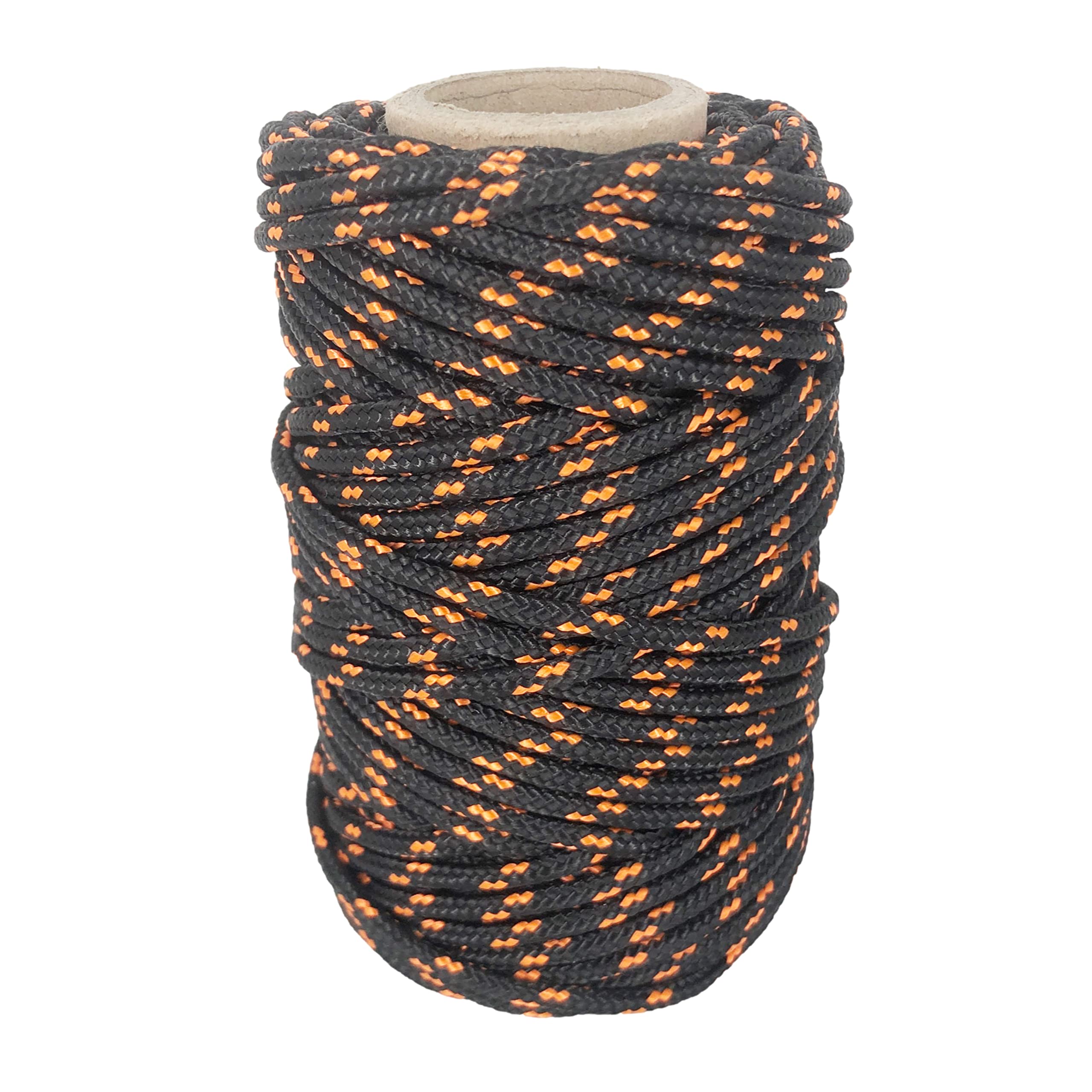 Polyester Cord 3mm * 25m. Craft rope, Versatile Paracord Made in Spain, for Outdoor, Garden and DIY. Black with Orange