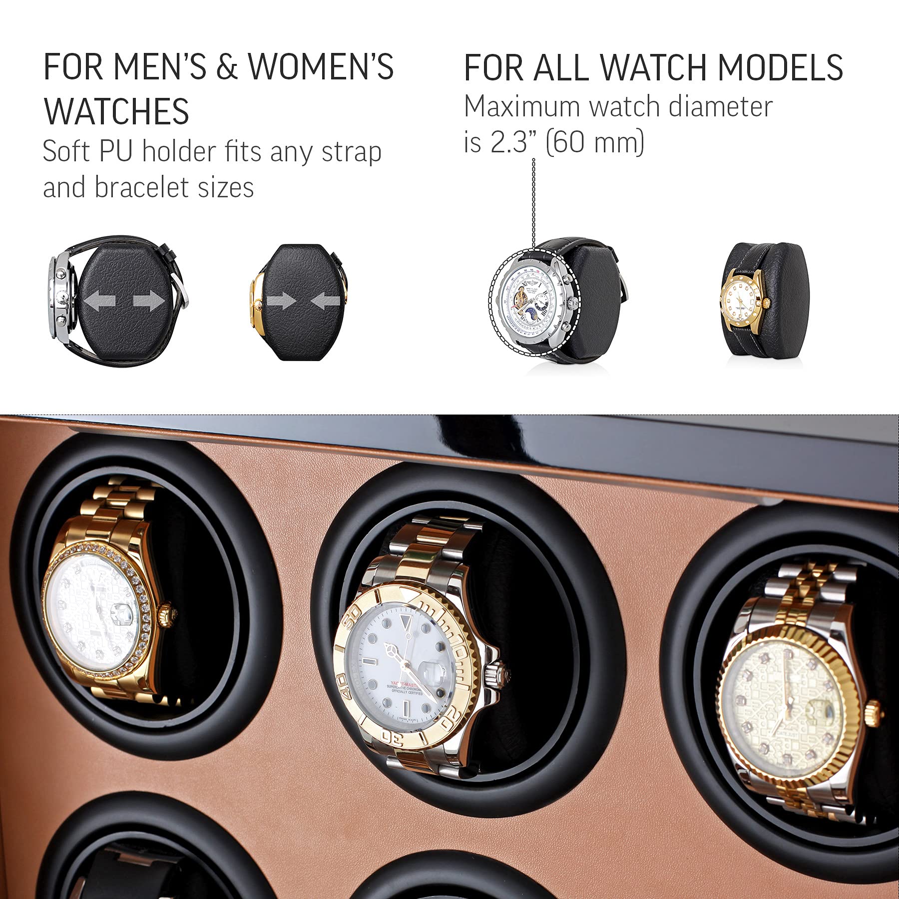 Watch Winder for 6 Watches with 2 Watches Storage Drawer, LED Backlight, LCD Display and Remote Control