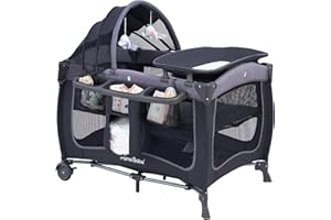 Pamo Babe Baby Playard with Canopy, Portable Crib with Changing Table