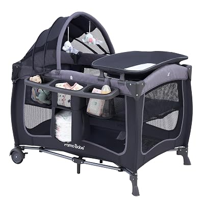 Pamo Babe Baby Playard with Canopy, Portable Crib with Changing Table